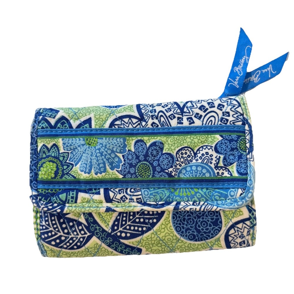 Vera Bradley Wallet Blue Green Floral Print Snap Closure